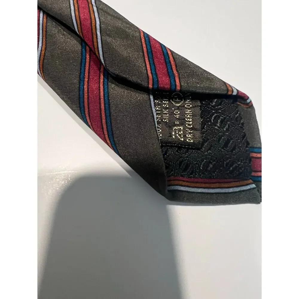 Ermenegildo Zegna Men’s Silk Necktie Dark Gray Red Gold JL